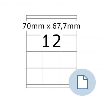 HERMA Étiquettes A4, 8709, papier blanc 70x67,7mm, 100 f./1.200 étiqu./unité livr. 10 boîte 